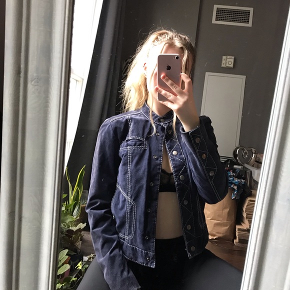 *SOLD* RARE Danier blue leather jacket with white lining - Picture 2 of 8